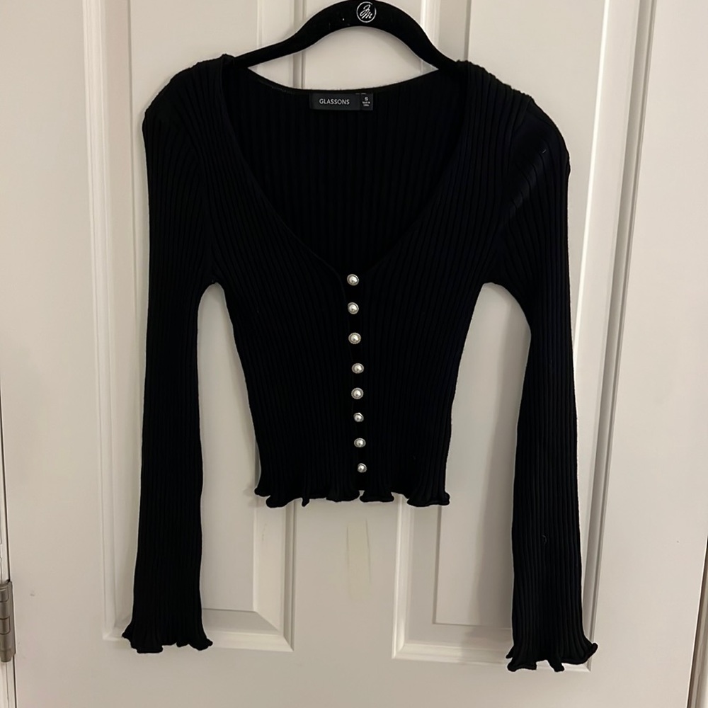 Slinky Black Pearl Button Ribbed Cardigan